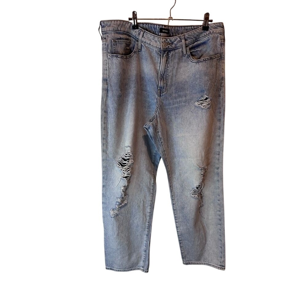 Express Women's 14R Midrise Boyfriend Distressed Shredded Jeans‎ Cropped Ankle